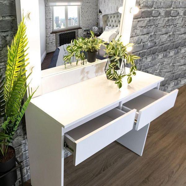 Стіл макіяжний Mirror Ideas Led з лампами 160х100х40 см Білий MP11067531 фото